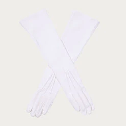 Long White Silk Lined Leather Gloves