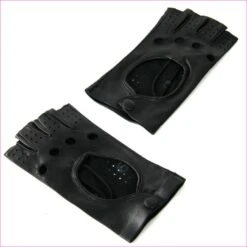 Ladies Black Leather Fingerless Gloves -Elegant Scarf Store FingerlessDrivingGloves 2 L