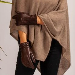 Elegant Scarf Store -Elegant Scarf Store batch 3 brown hand stitch cashmere lined gloves model