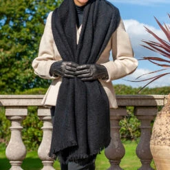 Super Luxe Ebony Black Basket Weave Cashmere Shawl