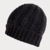 Sable Black Plaited Italian Cashmere Beanie -Elegant Scarf Store black cable knit cashmere beanie 1