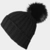 Black Cashmere Fur Pom Pom Hat -Elegant Scarf Store black cashmere fur pom pom beanie