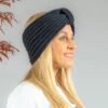 Black Rib Knit Cashmere Ear Warmer -Elegant Scarf Store black cashmere headband 2