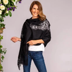 Black Cashmere And Chantilly Lace Shawl 13 Black Cashmere And Chantilly Lace Shawl -Elegant Scarf Store black cashmere lace shawl 1