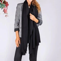 Classic Black Cashmere Shawl -Elegant Scarf Store black cashmere ring shawl 1
