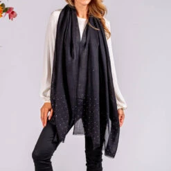 Swarovski Crystal Black Cashmere And Silk Wrap -Elegant Scarf Store black cashmere silk crsytal wrap 1