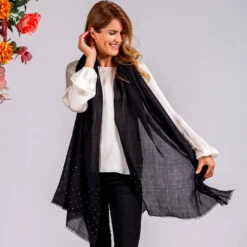 Swarovski Crystal Black Cashmere And Silk Wrap -Elegant Scarf Store black cashmere silk crsytal wrap 2