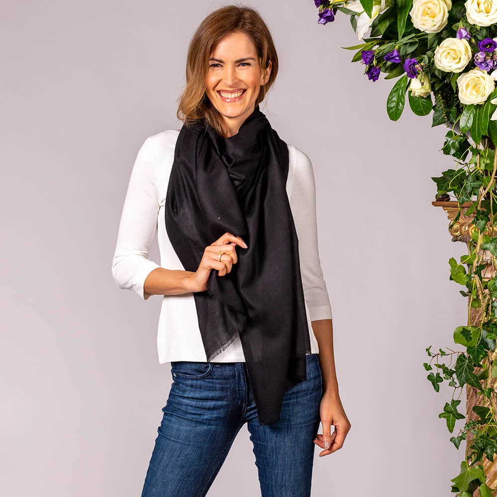 Classic Black Cashmere And Silk Scarf 7 Classic Black Cashmere And Silk Scarf - Image 5
