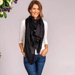 Classic Black Cashmere And Silk Scarf 18 Classic Black Cashmere And Silk Scarf -Elegant Scarf Store black cashmere silk scarf 3