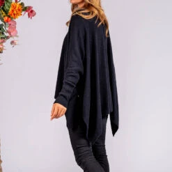 Black Cashmere Sleeved Cape -Elegant Scarf Store black cashmere sleeve cape 3