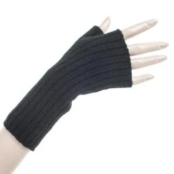 Black Mid Length Cashmere Wrist Warmers -Elegant Scarf Store black cashmere wrist warmers 2