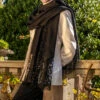Black Cashmere And Chantilly Lace Shawl -Elegant Scarf Store black chantilly lace cashmere shawl 1