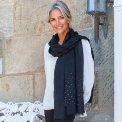 Swarovski Crystal Black Cashmere And Silk Wrap -Elegant Scarf Store black crystal cashmere wrap 1