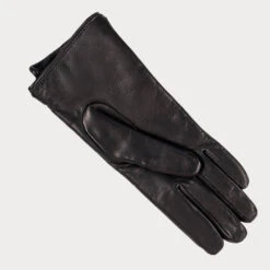 Ladies Black Rabbit Fur Lined Gloves With Zip -Elegant Scarf Store black fur lined leather gloves zip 3