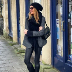 Black Gossamer Cashmere Shawl And Rib Knit Slouch Beanie Set