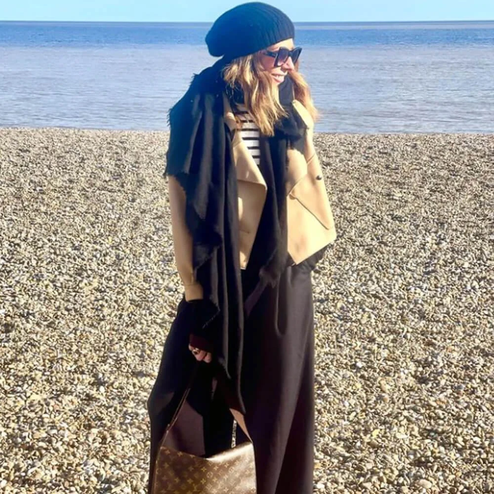 Black Gossamer Cashmere Shawl And Rib Knit Slouch Beanie Set 4 Black Gossamer Cashmere Shawl And Rib Knit Slouch Beanie Set - Image 2