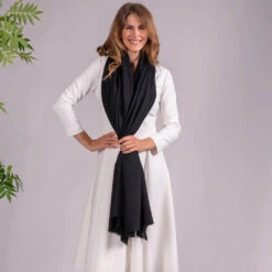 Black Gossamer Cashmere Shawl And Rib Knit Slouch Beanie Set 10 Black Gossamer Cashmere Shawl And Rib Knit Slouch Beanie Set -Elegant Scarf Store black gossamer black beanie 4