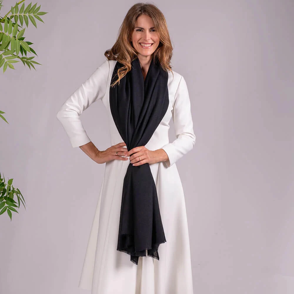 Black Gossamer Cashmere Shawl And Rib Knit Slouch Beanie Set 6 Black Gossamer Cashmere Shawl And Rib Knit Slouch Beanie Set - Image 4