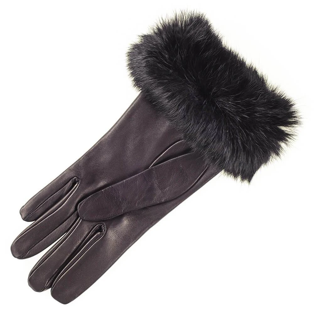 Ladies' Black Leather Gloves With Rabbit Fur Cuff 5 Ladies' Black Leather Gloves With Rabbit Fur Cuff - Image 3