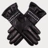 Black And White Italian Leather Gloves - Cashmere Lined