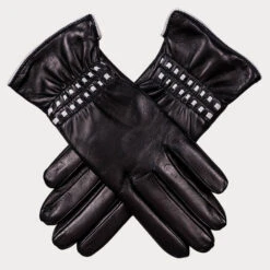 Black And White Italian Leather Gloves - Cashmere Lined