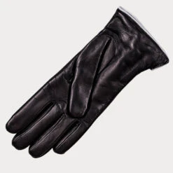 Black And White Italian Leather Gloves - Cashmere Lined -Elegant Scarf Store black leather stud gloves 3