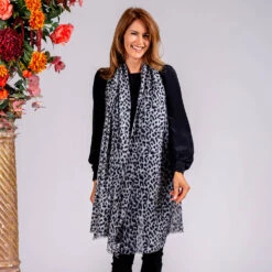Black Leopard Print Cashmere And Silk Scarf -Elegant Scarf Store black leopard cashmere silk scarf 2