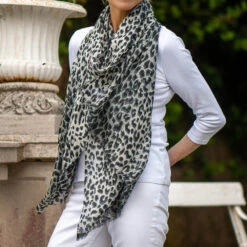Black Leopard Print Cashmere And Silk Scarf -Elegant Scarf Store black leopard print cashmere scarf mood