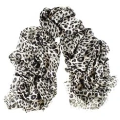 Black Leopard Print Cashmere And Silk Scarf -Elegant Scarf Store black leopard print silk scarf L