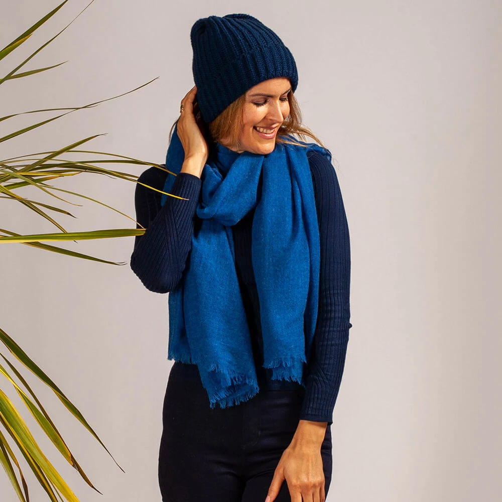 Blue Gossamer Cashmere Shawl & Ribbed Cashmere Slouch Beanie Set 4 Blue Gossamer Cashmere Shawl & Ribbed Cashmere Slouch Beanie Set - Image 2