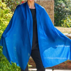 Sapphire Blue Cashmere And Silk Wrap -Elegant Scarf Store blue cashmere wrap 3