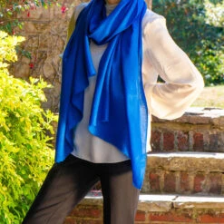 Sapphire Blue Cashmere And Silk Wrap -Elegant Scarf Store blue cashmere wrap 4