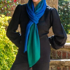 Emerald To Sapphire Cashmere And Silk Wrap -Elegant Scarf Store blue green cashmere wrap 3