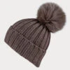 Tawny Brown Cashmere And Fur Pom Pom Hat -Elegant Scarf Store brown cashmere bobble hat 1