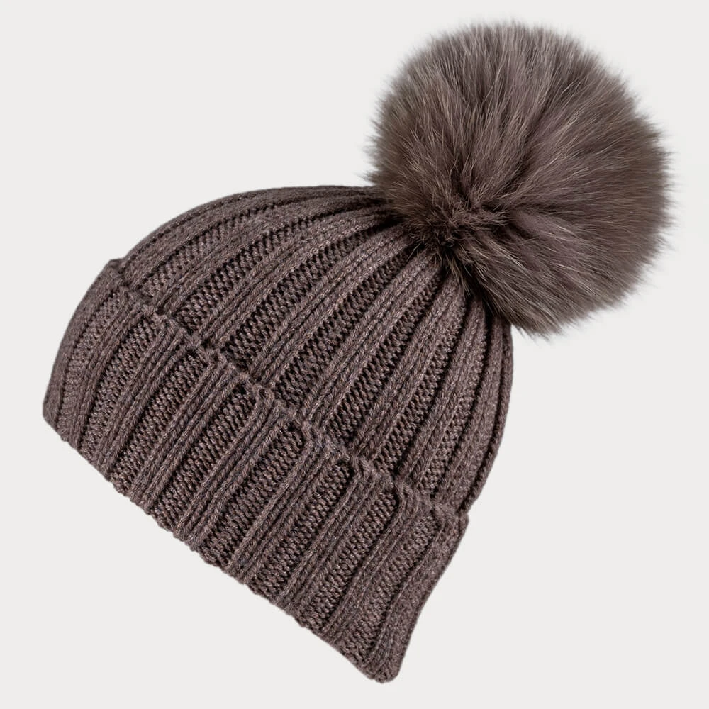 Tawny Brown Cashmere And Fur Pom Pom Hat 3 Tawny Brown Cashmere And Fur Pom Pom Hat
