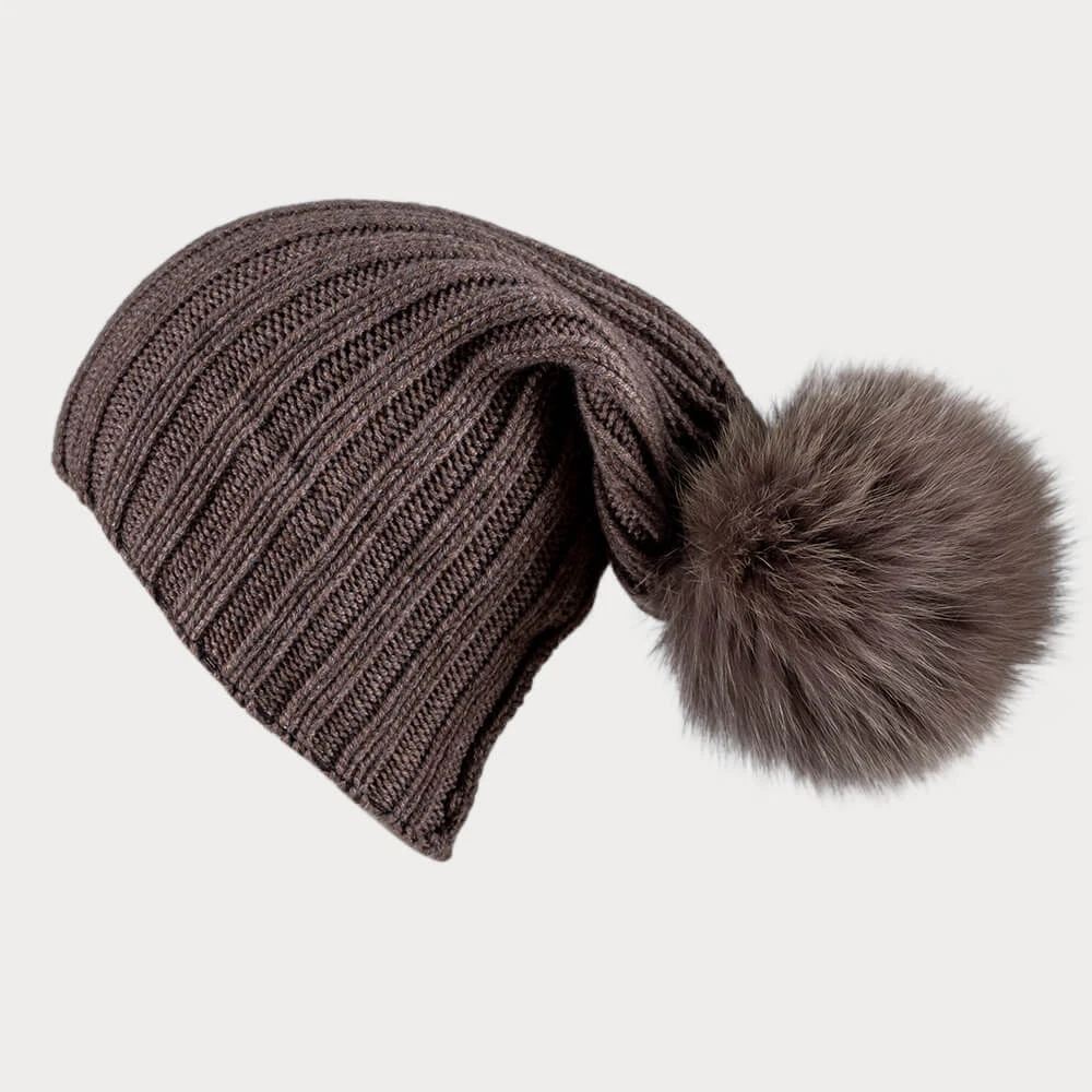Tawny Brown Cashmere And Fur Pom Pom Hat 4 Tawny Brown Cashmere And Fur Pom Pom Hat - Image 2