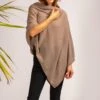 Light Brown Knitted Cashmere Poncho -Elegant Scarf Store brown cashmere poncho model 1