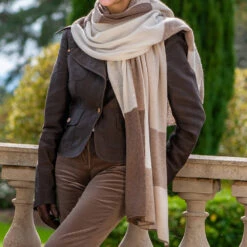 The Check Set - Neutral Tones Italian Cashmere Scarf -Elegant Scarf Store brown check cashmere scarf 2