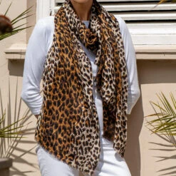 Brown Leopard Print Cashmere And Silk Scarf 16 Brown Leopard Print Cashmere And Silk Scarf -Elegant Scarf Store brown leopard print cashmere scarf mood
