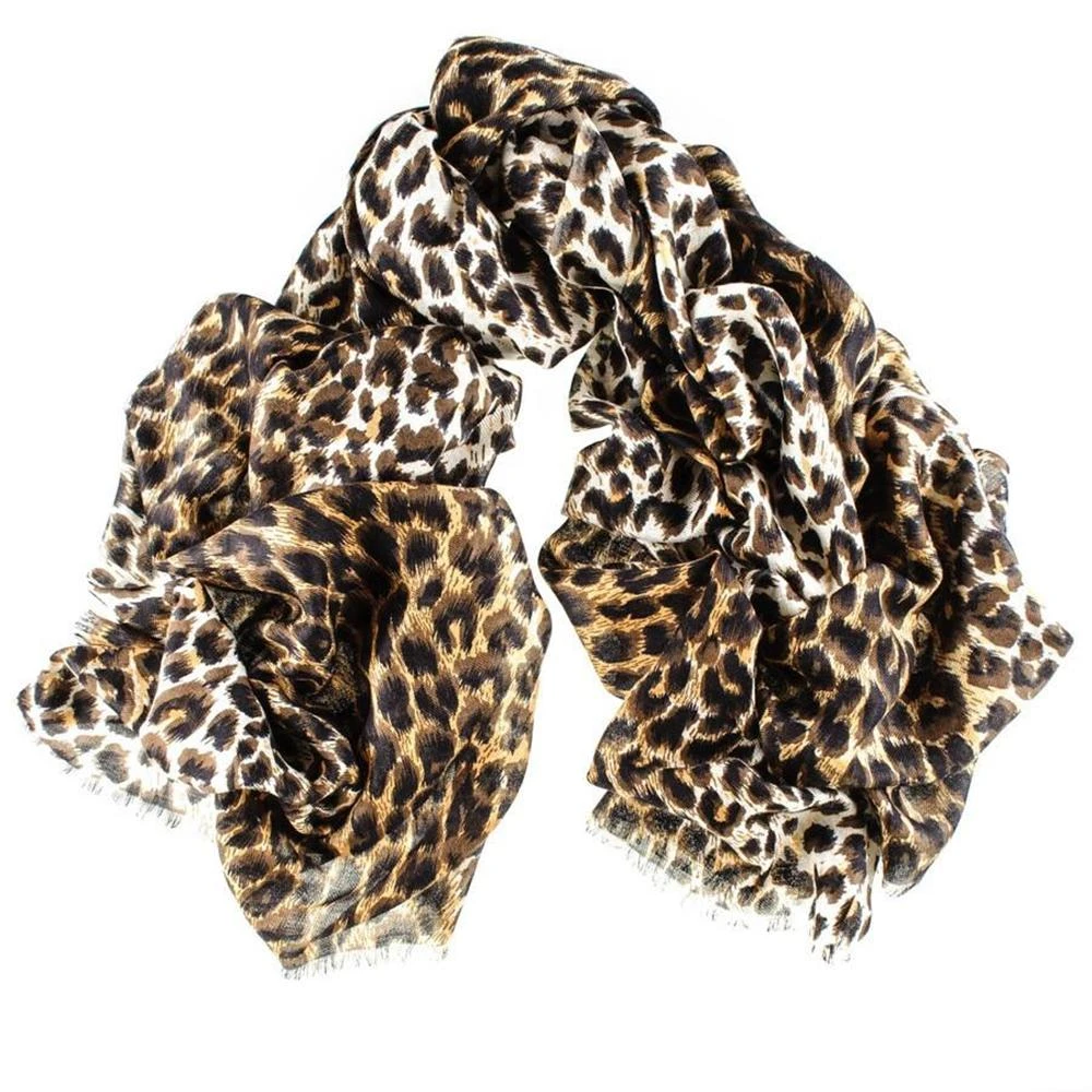 Brown Leopard Print Cashmere And Silk Scarf 11 Brown Leopard Print Cashmere And Silk Scarf - Image 9