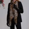 Leopard Print Cashmere & Silk Wrap & Fur Lined Leather Gloves -Elegant Scarf Store brown leopard scarf leather gloves set 1