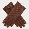 Hazelnut Brown Quilted Cashmere Lined Leather Gloves -Elegant Scarf Store brown quilted cashmere lined leather gloves 1