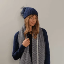 Navy Cashmere And Fur Pom Pom Hat -Elegant Scarf Store cashmere bobble hat model 91f65a4f 2b45 4c4c ba6b 8ef5faccc240