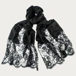 Black Cashmere And Chantilly Lace Shawl 10 Black Cashmere And Chantilly Lace Shawl -Elegant Scarf Store cashmere shawl lace