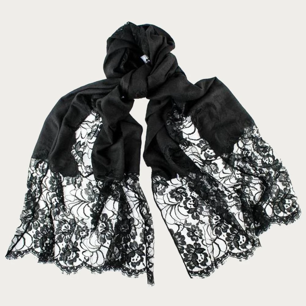 Black Cashmere And Chantilly Lace Shawl 5 Black Cashmere And Chantilly Lace Shawl - Image 3