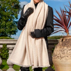 Elegant Scarf Store 7 Super Luxe Cornish Cream Basket Weave Cashmere Shawl