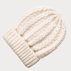 Cream Plaited Italian Cashmere Beanie -Elegant Scarf Store cream cable knit cashmere beanie 3