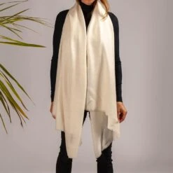 Classic Ivory Cashmere Shawl -Elegant Scarf Store cream cashmere shawl model 1