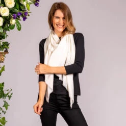 Classic Ivory Cashmere And Silk Wrap -Elegant Scarf Store cream cashmere silk wrap 2