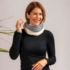 Ivory And Warm Grey Cashmere Snood